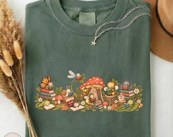 Bug Book Club Comfort Colors Shirt, Cottagecore Reading Bugs Tee, Cute Mushroom Insect T-shirt, Bookworm Graphic Gift, Book Lover Sweatshirt