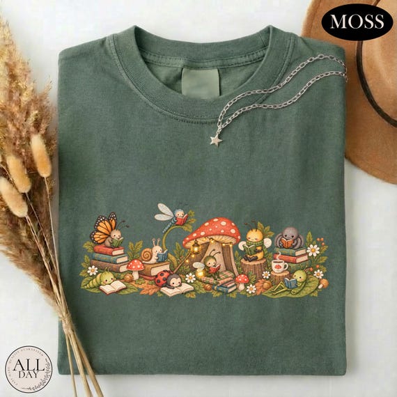 Bug Book Club Comfort Colors Shirt, Cottagecore Reading Bugs Tee, Cute Mushroom Insect T-shirt, Bookworm Graphic Gift, Book Lover Sweatshirt
