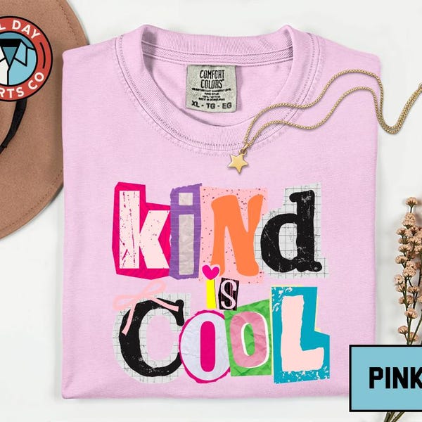 Kind Is Cool Be Kind Graphic T-Shirt, Retro Aesthetic Kindness Matters Tee, Hand Drawn Positive Message Shirt, Teacher Appreciation Gift