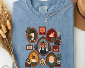 Animal Family Portrait Shirt, Cottagecore Gallery Wall Comfort Colors Tee, Cute Fox Bear Bunny T-Shirt, Whimsical Nature Graphic Sweatshirt