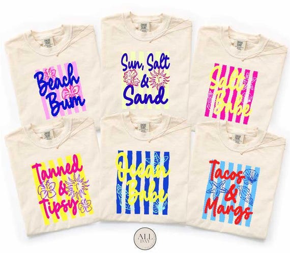 Striped Coastal Vibes Shirt, Summer Vacation T-shirt, Salty Babes Top, Beach Bum Tee, Beach Girls Trip Apparel, Preppy Salty Babes Crewneck