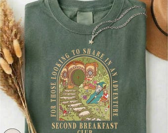 Second Breakfast Club Shirt, Adventure Bookish T-shirt, Fantasy Book Lover Top, Middle-Earth Fan Inspired Apparel, Cottagecore Sweatshirt
