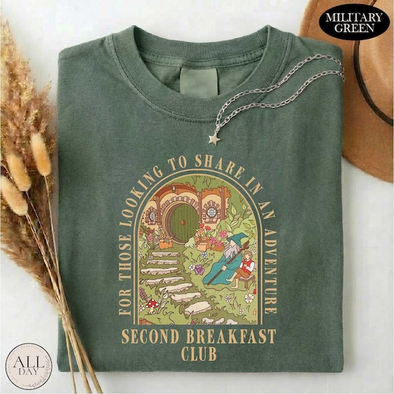 Second Breakfast Club Shirt, Adventure Bookish T-shirt, Fantasy Book Lover Top, Middle-Earth Fan Inspired Apparel, Cottagecore Sweatshirt
