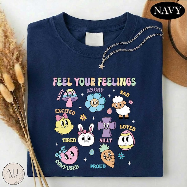 Koszulka „Poczuj swoje uczucia” na temat zdrowia psychicznego, wielkanocna koszulka dla psychologa szkolnego, koszulka dla terapeuty na Wielkanoc, wiosenny sweter doradcy, strój nauczyciela przyspieszonego
