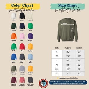 a chart showing the size of a sweatshirt