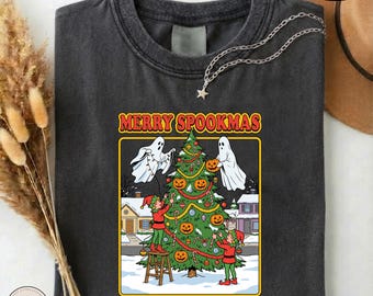 Merry Spookmas Shirt, Ghost Elf Humor Christmas Comfort Colors Tee, Funny Halloween Xmas Mashup T-Shirt, Spooky Pumpkin Holiday Sweatshirt