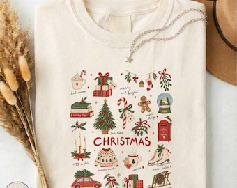 Christmas Icon Grid Shirt, Cozy Holiday Things Comfort Colors Tee, Hot Cocoa Sweater Weather Tshirt, Christmas Season Gift, Festive Xmas Top