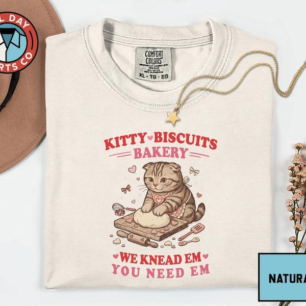 Kitty Biscuits Bakery Cat Sweatshirt, Cute Baking Cat Sweater, Cozy Kitchen Tee, Funny Bakery Top, Cat Owner Sweater Gift, Animal Lover Tee