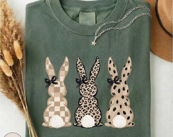 Comfort Colors Easter Bunny Shirt, Cute Rabbit Easter Day Tee, Leopard Graphic T-shirt, Preppy Bunny Lover Gift, Spring Season Sweatshirt
