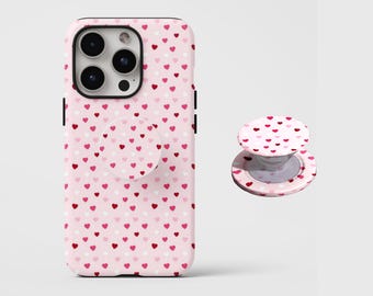 Funda para teléfono con forma de corazón rosa claro, estilo retro clásico femenino, para iPhone 17-11 Pro Max, Samsung S30-20 FE, soporte magnético compatible con MagSafe.