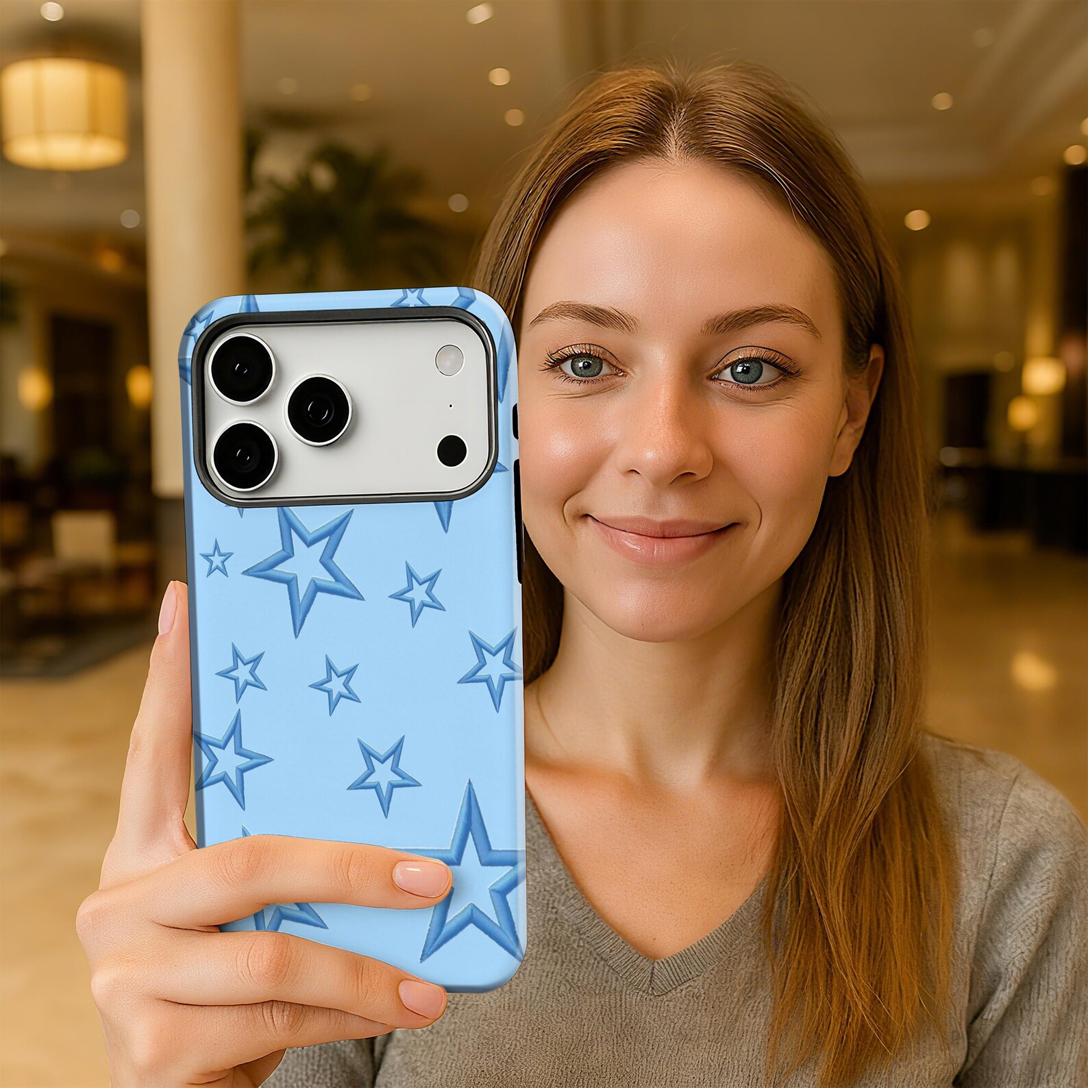 Star Pattern Phone Blue Embroidered Star Pattern Phone Case,retro Y2K Light Blue,cute Star ...