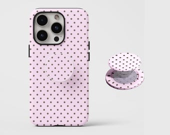 Retro Pink & Brown Polka Dots Phone Case,Classic Soft Girl Y2K Style,iphone 17-11 Pro Max,Samsung S30-20,MagSafe compatible magnetic stand