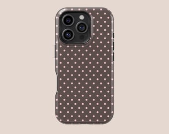 Retro Brown and Pink Polka Dots Phone Case,Y2K Classic Dotted Cover, For iphone 17 16 15 14 13 12 11Pro Max,Sumsung S30 S25 S24 S23 S22 S20
