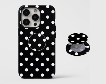Black and white Polka Dots Phone Case,Retro minimalist classic small dots,For iphone 17 16 15 ,Samsung S25,MagSafe compatible magnetic stand