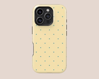 Etui na telefon w jasnożółte i niebieskie kropki, prosty, klasyczny, dziewczęcy prezent w stylu retro, etui na iPhone'a 17 16 15 14 ProMax, Samsunga S26 S25Ultra, z Magsafe