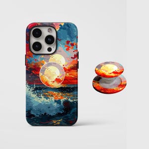 Vibrant Sunset Seascape Phone Case,Bold Colorful Street Art Print,For iphone 17 16 15 Pro,Samsung S26 S25,MagSafe compatible magnetic stand
