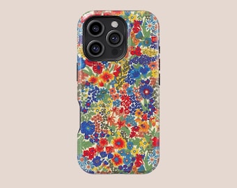Étui coloré Liberty, motifs floraux denses et colorés, pour iPhone 17 16 15 14 13 12 11Pro, sumsung S30 S25 S24 S23 S22 S20