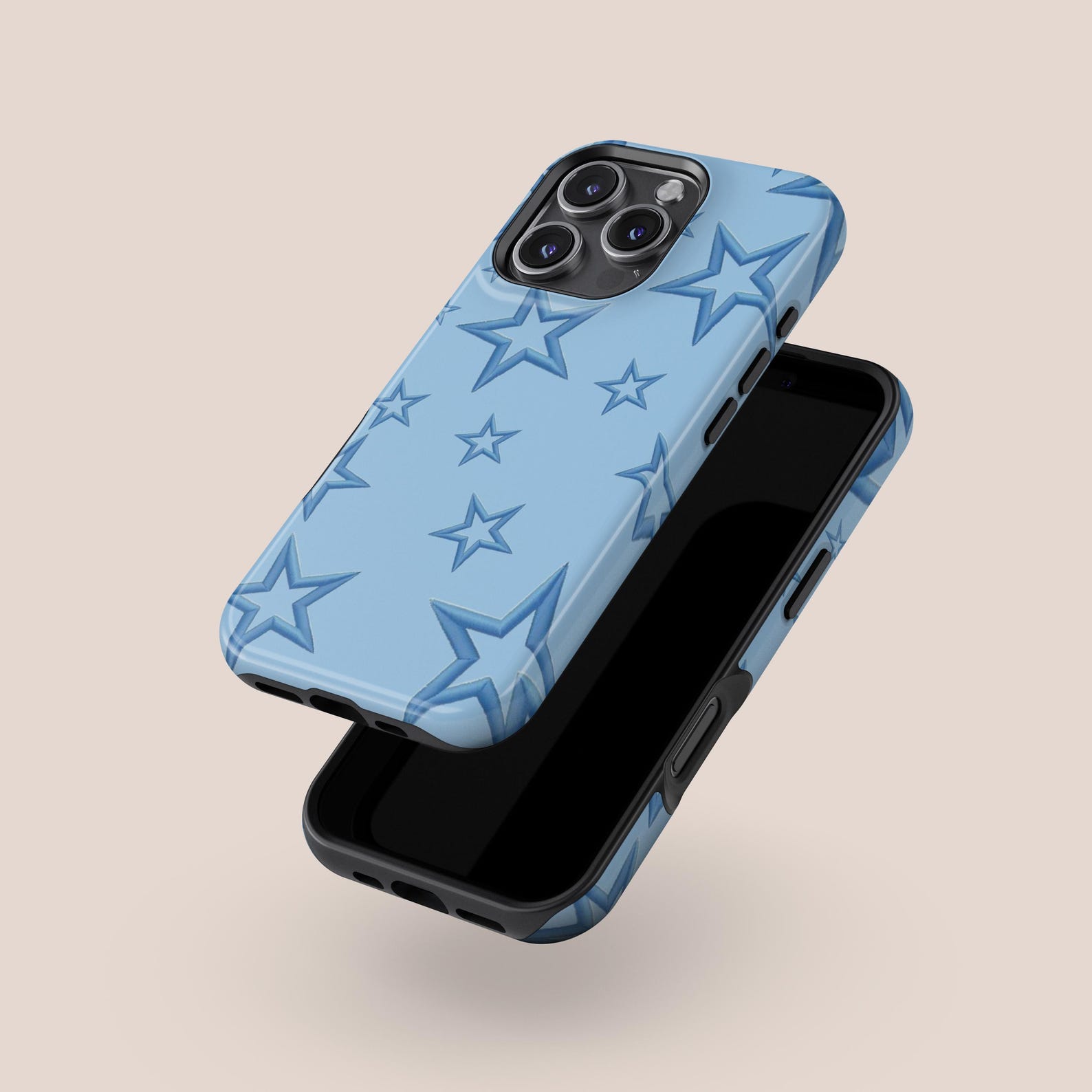 Star Pattern Phone Blue Embroidered Star Pattern Phone Case,retro Y2K Light Blue,cute Star ...