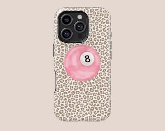 Leopard 8 Ball Y2k Phone Case, Trendy Vintage Aesthetic Billiard Ball ,for iPhone 17 16 15 14 13 12 11 ProMax,Sumsung S30 S25 S24 S23 S22 FE