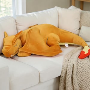 Sleeping Dragon Plush Pillow 50cm – Cute Fire Dragon Stuffed Animal – Large Anime Style Dragon Plush Toy – Soft Cuddle Pillow for Kids Gift