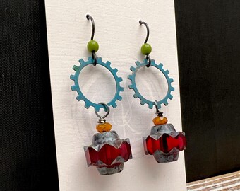 Colorful, Funky Artisan Czech Glass Earrings - Hypo-Allergenic Niobium Earwires - Handmade