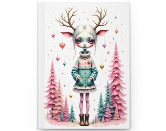 Whimsical Alien Reindeer Girl Hardcover Journal | Magical Forest Notebook, Pastel Fantasy, In A World Where You Can Be Anything Journal