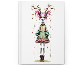 Whimsical Alien Reindeer Elf Girl Hardcover Journal | Celestial Notebook, Girl Fantasy, Rainbow Hair