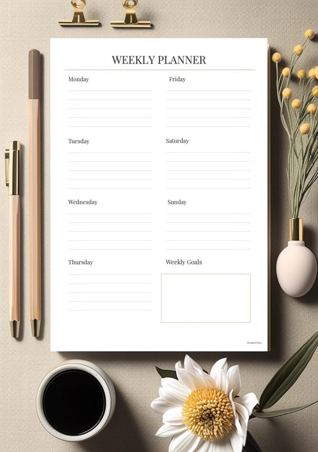 Minimalist Weekly Planner Printable | A4, A5, Letter Sizes (PDF) - Etsy