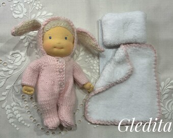 Bunny Bori - Poupée Gledita Waldorf, poupée lapin, 7 pouces, 18 cm, poupée RTG, mini poupée, poupée de poche, poupée d'art, poupée de décoration, Pâques