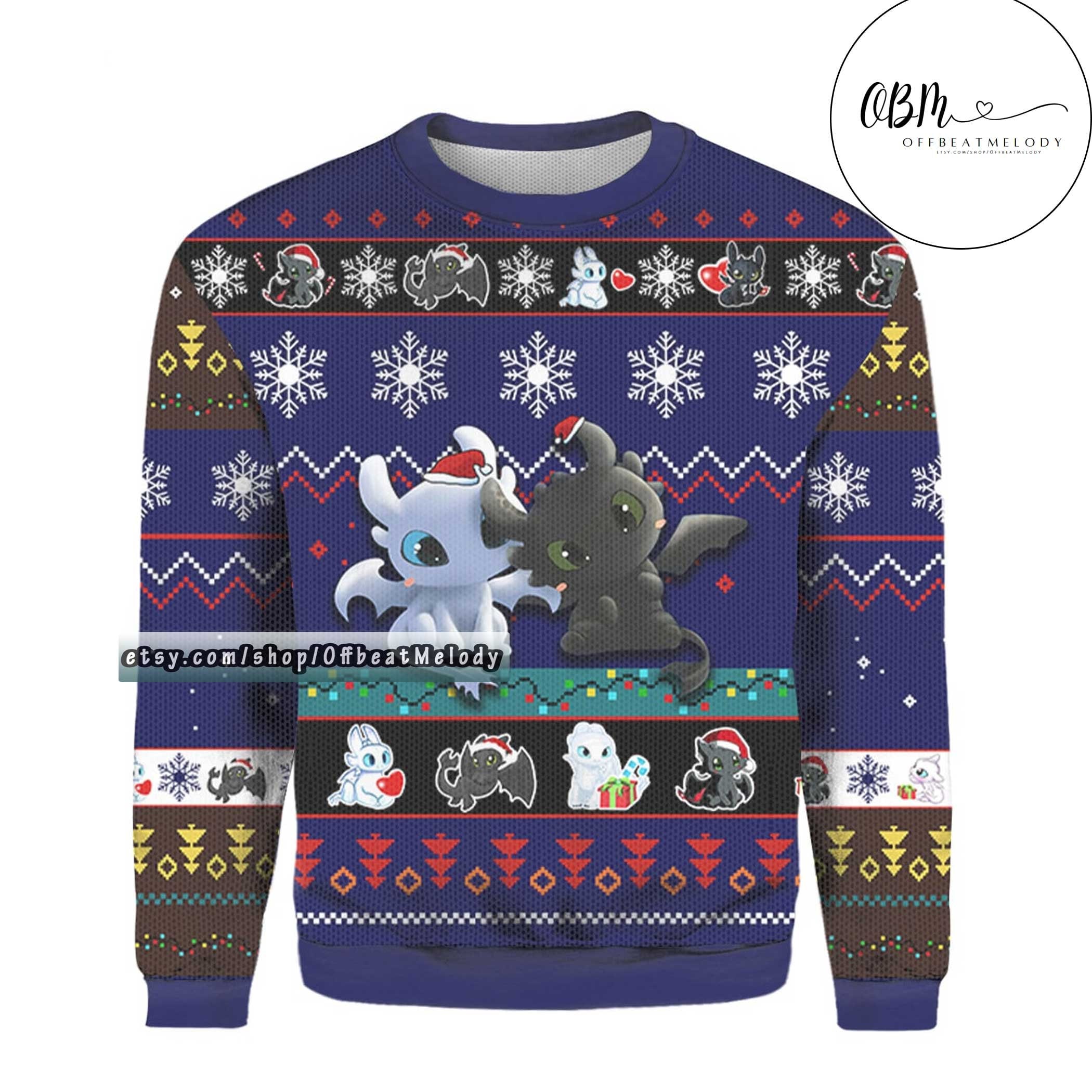 Discover Toothless And Light Fury From How To Train Your Dragon Christmas Ugly Sweater