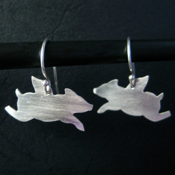 Sterling Silver Flying Pig Earrings - Cute Silver Pig Jewelry - When Pigs Fly - Gift for Farmer - Fun Pig Lover Gifts