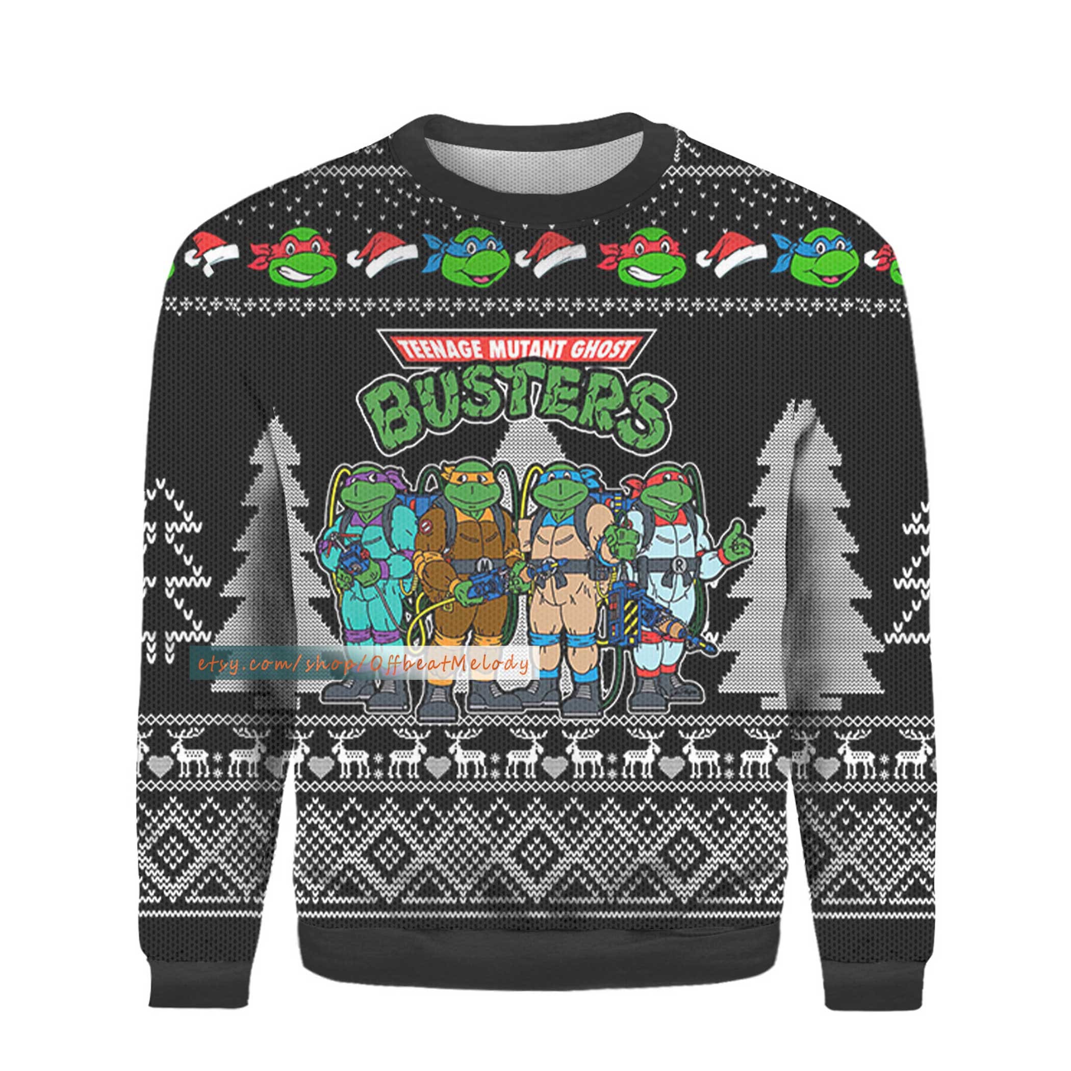 Teenage Mutant Ninja Turtles Ghostbusters Ugly Christmas Sweater, Teenage Mutant Ninja Turtles Fans Ugly Sweater, 2022 Christmas Ugly