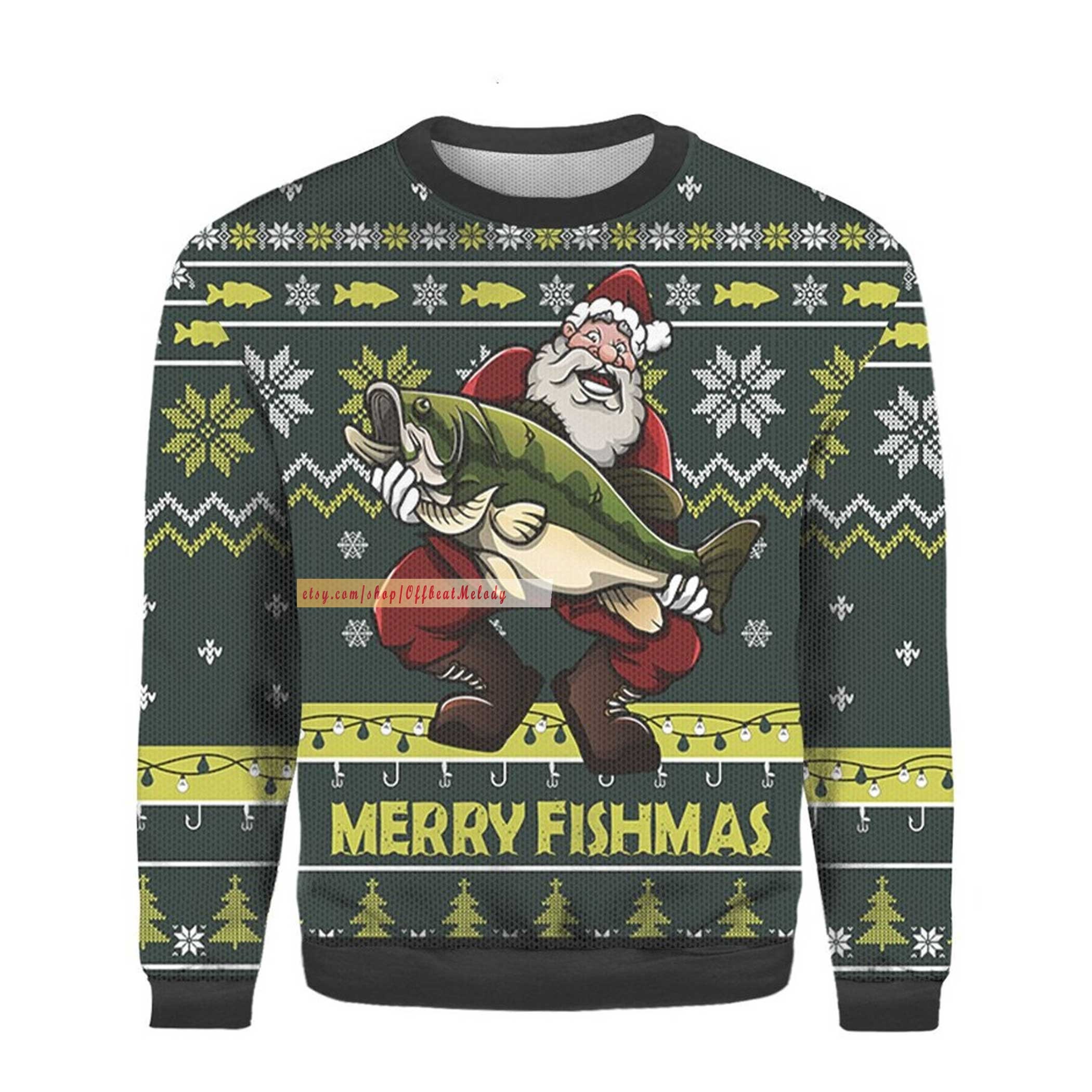 Discover Funny Merry Fishmas Santa with Fish Ugly Sweater
