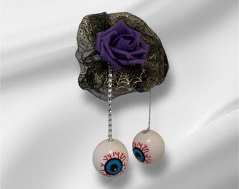Halloween Purple Rose Decoration: Spooky Eyeball Decor - Set of 6