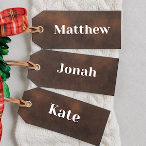 Personalized Leather Stocking Tags, Custom Christmas Decor