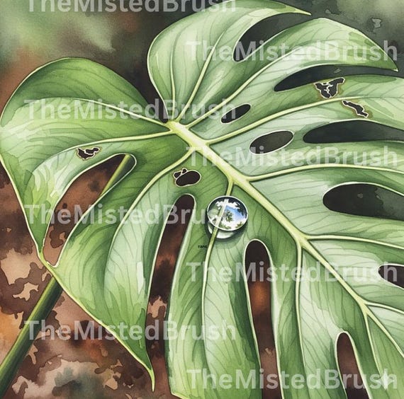 Digitaldruck - Monstera & Wassertropfen - Etsy.de
