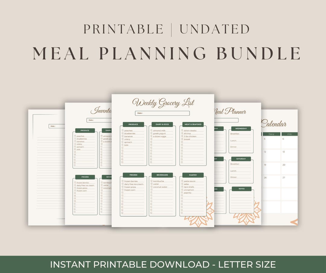 Boho Farmhouse Meal Planner Bundle | Printable Grocery List, Recipe ...