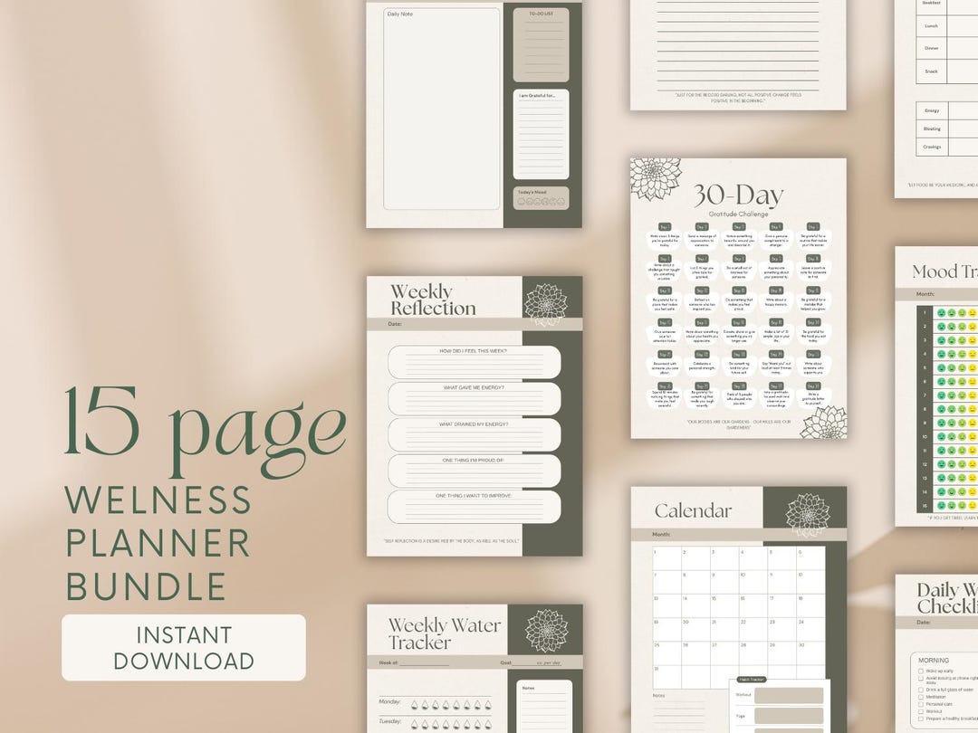 Wellness Planner Printable Bundle | Habit, Mood & Sleep Tracker | Self ...