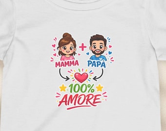 Mamma Papa 100% Amore T-shirt voor baby's | Leuk familiebabyshirt