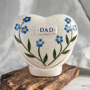 Forget Me Not Heart Urn: Ceramic Memorial Keepsake for Pet or Human Ashes