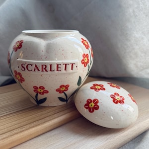 Heart-Shaped Red Forget Me Not Urn: Ceramic Memorial for Pet or Human Ashes