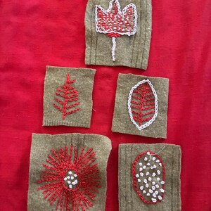 Patch en feutre brodé à la main, art textile abstrait, applique bohème recyclée, embellissement à coudre