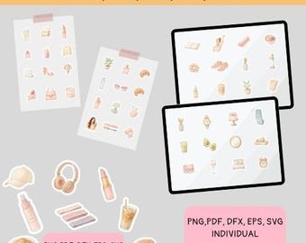 Daily Icons Digital Stickers for GoodNotes, Watercolor Planner Stickers PDF, Digital Planning Bundle - pdf,svg,png,eps,dfx