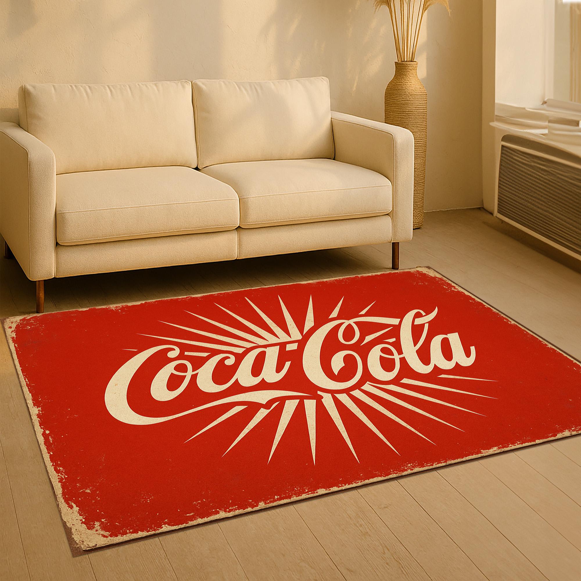 古着 Coca Cola コカコーラ ラグ 絨毯 Coca Cola Rug: Retro Red Design, Classic Beverage Logo Pattern