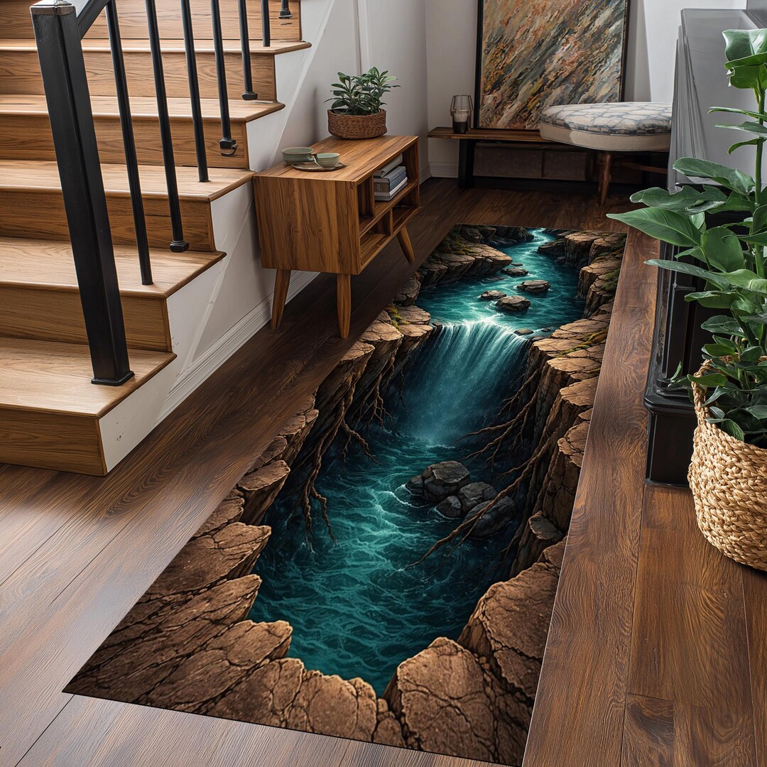 3D Waterfall Rug, Canyon Illusion Carpet, Modern Nature Decor - Etsy