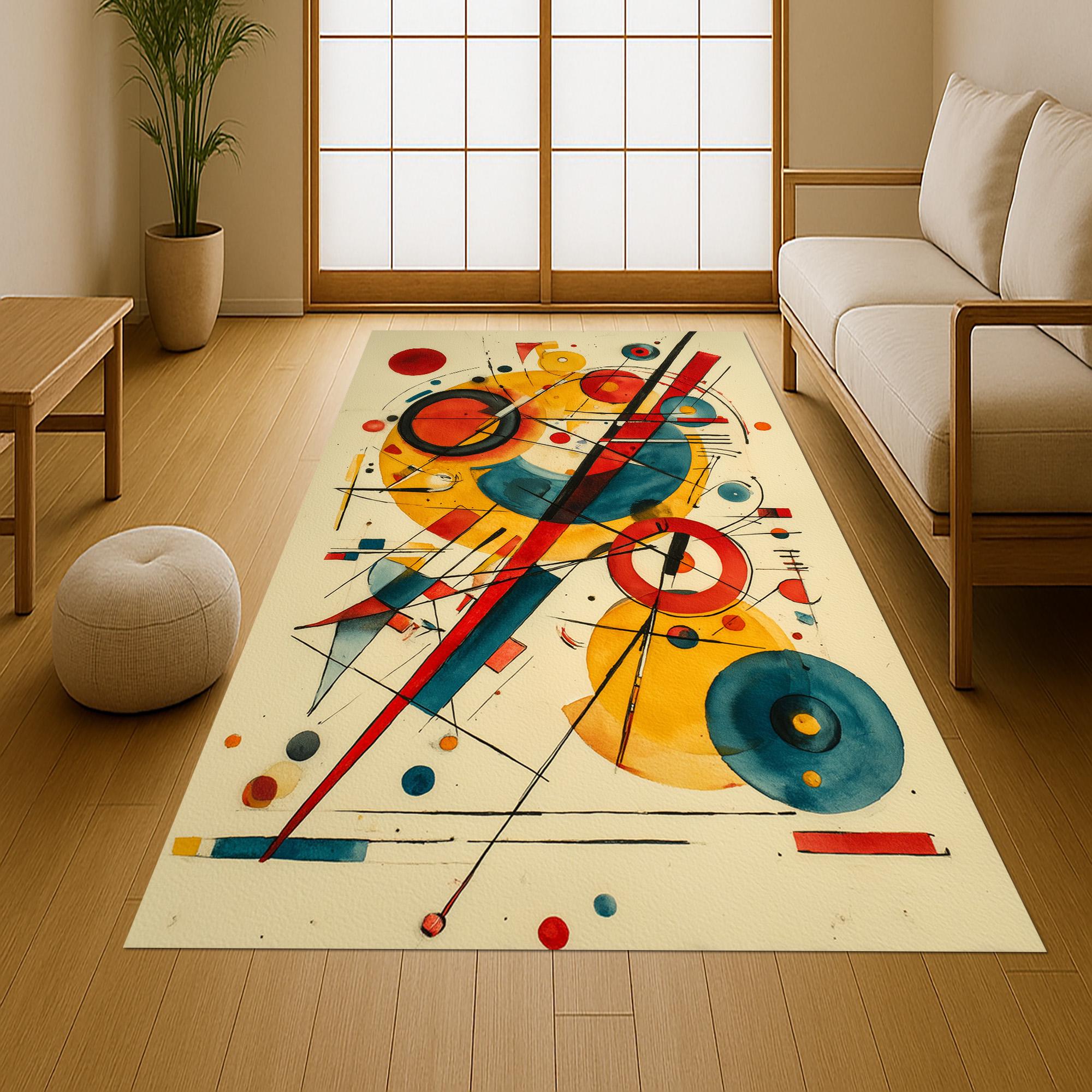 Kandiski Rug Kandinsky Abstract Rug: Colorful Watercolor Inspired Geometric Pattern ...