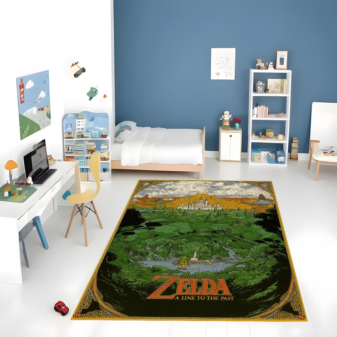 Kerdom Rug Zelda Kingdom Rug: Fantasy Castle Forest Design, Green Gold Pattern ...
