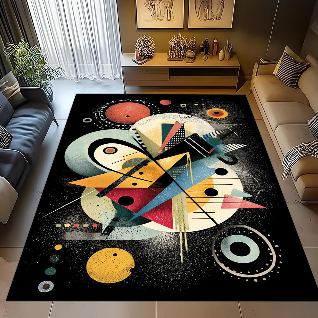 Kandiski Rug Kandinsky Abstract Rug: Colorful Watercolor Inspired Geometric Pattern ...