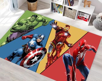 Tapis de héros Avengers : Hulk, Captain America, Iron Man, Spider Man, tapis de super-héros pour salle de jeux