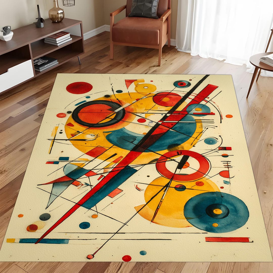 Kandiski Rug Kandinsky Abstract Rug: Colorful Watercolor Inspired Geometric Pattern ...